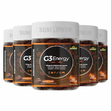 GUMMY PRé TREINO CAFEíNA - 150 GOMAS - SABOR CAFé - G3 ENERGY - POWER COFFEE - KIT 5 POTES