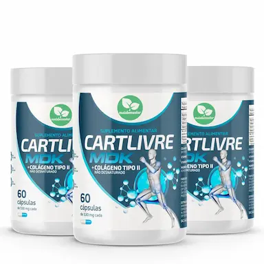 KIT 3 CARTLIVRE ULTRA MDK - COLAGENO TIPO 2, MAGNESIO, VITAMINA D E VITAMINA K2 - 3X60 CAPS - MAIS BEM ESTAR