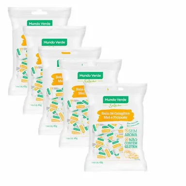COMBO 5X BALA DE GENGIBRE MEL E PRóPOLIS MUNDO VERDE SELEçãO 40G