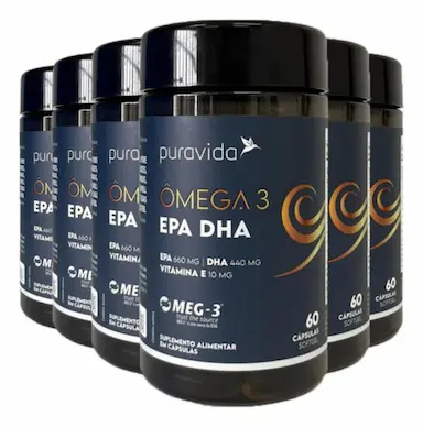 Ômega 3 Epa Dha Com Vitamina E 6 X 60 Cápsulas Puravida