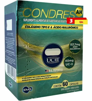 Condres Ah Colágeno Tipo 2 e Ácido Hialurônico 3 X 60 Cápsulas EMS