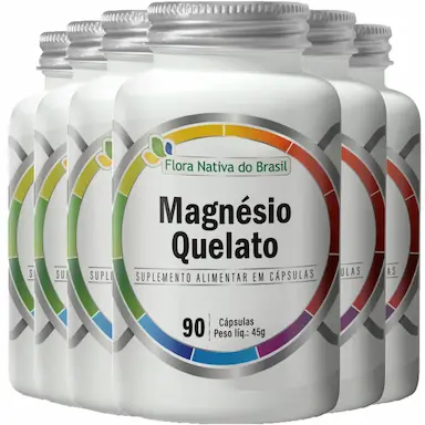 KIT 6 MAGNÉSIO QUELATO 500MG 90 CÁPSULAS - FLORA NATIVA