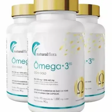 KIT 3 OMEGA GOLD TG COM VITAMINA E 1000MG 90 CAPS SUPLEMENTO PRE TREINO - NATURAL FLORA SEM Sabor