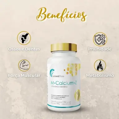 SUPLEMENTO MCALCIUM Z + D3 + K2 - 1750MG  60 CAPS VITAMINA FORçA MUSCULAR OSSOS DENTES - NATURAL FLORA SEM Sabor
