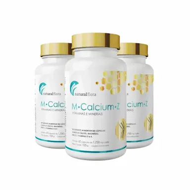 KIT 3 VITAMINA MCALCIUM Z + D3 + K2 - 1750MG  60 CAPS - SUPLEMENTO NATURAL FLORA SEM Sabor