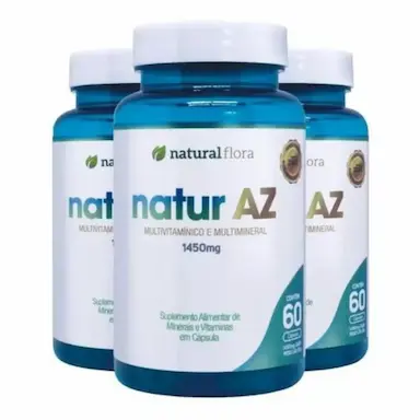 KIT 3 NATUR AZ MULTIVITAMíNICO - 1450MG 60 CAPS - SUPLEMENTO NATURAL FLORA SEM Sabor