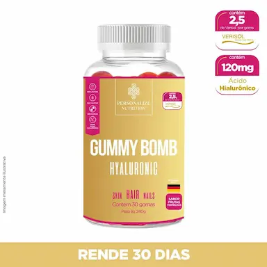 GUMMY BOMB HYALURONIC - COLáGENO COM TECNOLOGIA ALEMã - 30 GOMAS COM 120MG DE ÁCIDO HIALURôNICO + 2,5G DE VERISOL