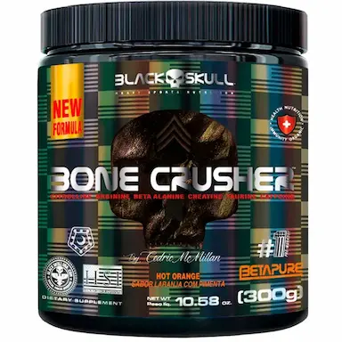 PRE TREINO BONE CRUSHER - NOVA FORMULA - 300G - HOT ORANGE - BLACK SKULL