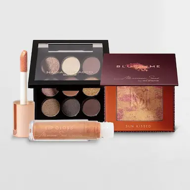 KIT PALETA DE SOMBRAS TO GO BASIC + BLUSH SUN KISSED + BRILHO LABIAL SUNSET (3 PRODUTOS)