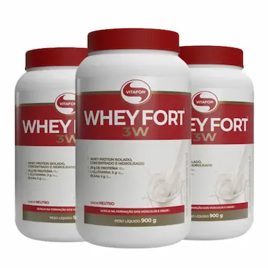 KIT 3X WHEY FORT 900G NEUTRO VITAFOR