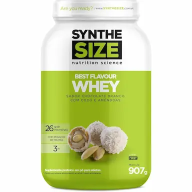 BEST FLAVOUR WHEY - 907G CHOCOLATE BRANCO COM COCO E AMêNDOAS - SYNTHESIZE