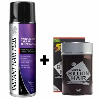 INSTANT HAIR PLUS 300ML + SUPER BILLION HAIR 25G - MAQUIAGEM PARA CALVíCIE Preto