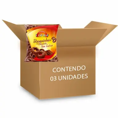 ROSQUINHAS DE CHOCOLATE SEM LACTOSE LIANE CONTENDO 3 PACOTES DE 280G CADA