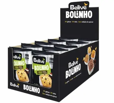 BOLINHO SEM GLúTEN, SEM AçúCAR, BELIVE BE FREE COCO + CHOCOLATE CONTENDO 10 UNIDADES DE 40G CADA