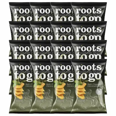 CHIPS DE BATATA-DOCE AZEITE E MANJERICãO ROOTS TO GO CONTENDO 16 PACOTES DE 45G CADA