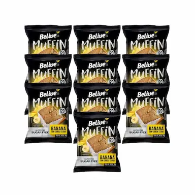 BOLINHO BELIVE BE FREE BANANA + CANELA + CHIA CONTENDO 10 UNIDADES DE 40G CADA