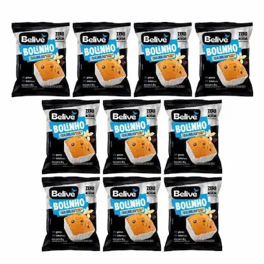 BOLINHO ZERO LEITE, ZERO GLúTEN, ZERO AçúCAR BAUNILHA COM CHOCOLATE BELIVE CONTENDO 10 UNIDADES DE 40G CADA