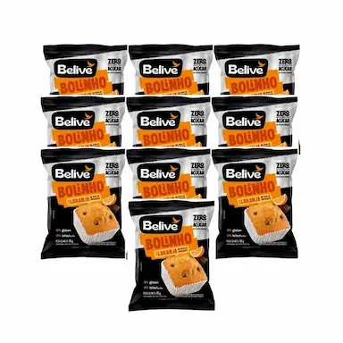 BOLINHO BELIVE BE FREE LARANJA COM GOTAS DE CHOCOLATE SEM GLúTEN, AçúCAR E LACTOSE CONTENDO 10 UNIDADES DE 40G CADA