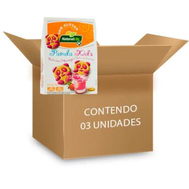 BISCOITO PANDA KIDS SEM GLúTEN, SEM LACTOSE LEITE COM MORANGO NATURAL LIFE CONTENDO 3 CAIXAS COM 100G CADA