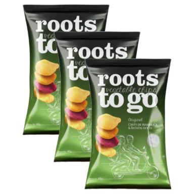 CHIPS DE MANDIOCA E BATATAS-DOCES ORIGINAL ROOTS TO GO CONTENDO 3 PACOTES DE 45G CADA