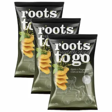 CHIPS DE BATATA-DOCE AZEITE E MANJERICãO ROOTS TO GO CONTENDO 3 PACOTES DE 45G CADA