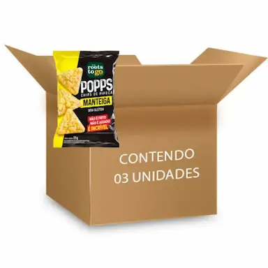 POPPS CHIPS DE PIPOCA MANTEIGA SEM GLúTEN ROOTS TO GO CONTENDO 3 UNIDADES DE 35G CADA