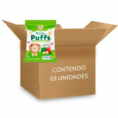 BISCOITO DE ARROZ MINI PUFFS BRóCOLIS E MAçã ZERO GLúTEN, INTEGRAL NHAMI MAMI CONTENDO 3 PACOTES DE 15G CADA