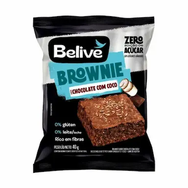 BROWNIE SEM GLúTEN, ZERO AçúCAR E SEM LACTOSE BELIVE CHOCOLATE COM COCO UNIDADE
