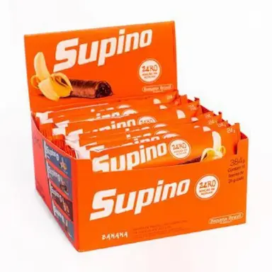 BARRA DE FRUTAS SUPINO ZERO BANANA COBERTO COM CHOCOLATE AO LEITE COM 16 UNIDADES DE 24G CADA