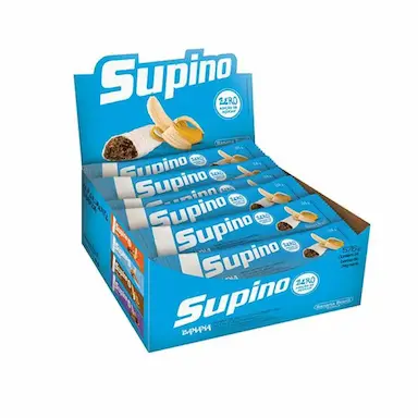 BARRA DE FRUTAS ZERO AçúCAR BANANA COBERTO COM CHOCOLATE BRANCO SUPINO COM 16 UNIDADES DE 24G CADA