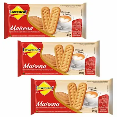 BISCOITO MAISENA ZERO AçúCAR LOWçúCAR CONTENDO 3 PACOTES DE 140G CADA