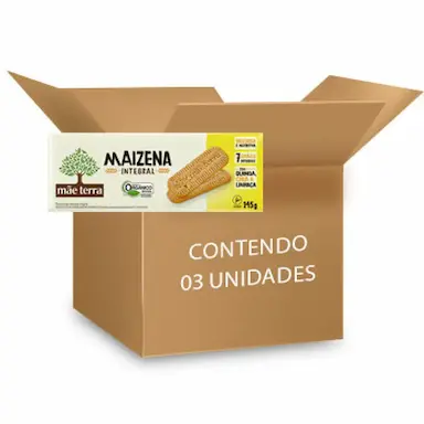 BISCOITO MAIZENA INTEGRAL ORGâNICO VEGANO MãE TERRA CONTENDO 3 PACOTES DE 145G CADA