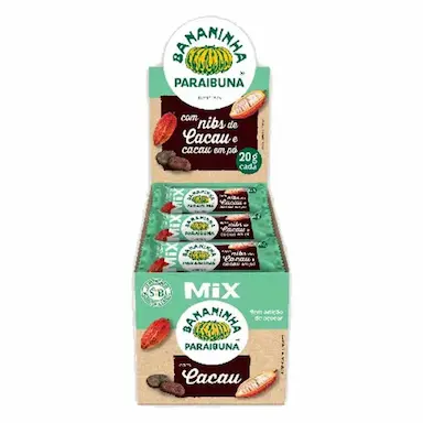 BANANINHA MIX COM NIBS DE CACAU, SEM ADIçãO DE AçúCAR PARAIBUNA CONTENDO 20 UNIDADES DE 20G CADA