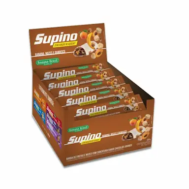 BARRA DE FRUTAS DE BANANA, NOZES E DAMASCO COM CHOCOLATE BRANCO SUPINO 16 UN