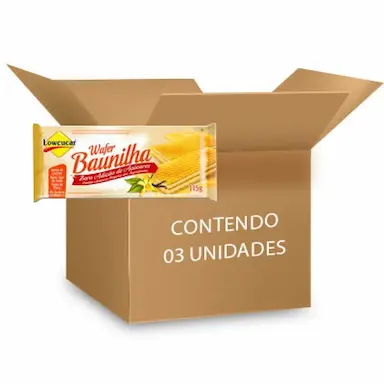 BISCOITO WAFER BAUNILHA ZERO LACTOSE, ZERO AçúCAR LOWçUCAR CONTENDO 3 PACOTES DE 115G CADA