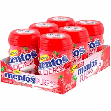 MENTOS POTE PURE FRESH MORANGO CONTENDO 6 FRASCOS COM 28 UNIDADES CADA