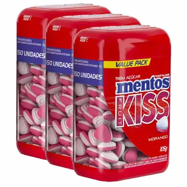 MENTOS KISS POTãO MORANGO CONTENDO 3 UNIDADES DE 105G CADA