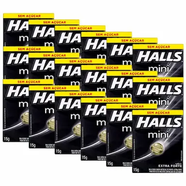 BALA HALLS SEM AçúCAR MINI EXTRA FORTE CONTENDO 18 CAIXINHAS DE 15G CADA