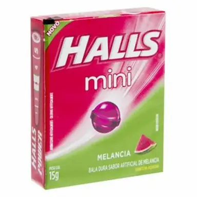 BALA HALLS SEM AçúCAR MINI MELANCIA CONTENDO 18 CAIXINHAS DE 15G CADA