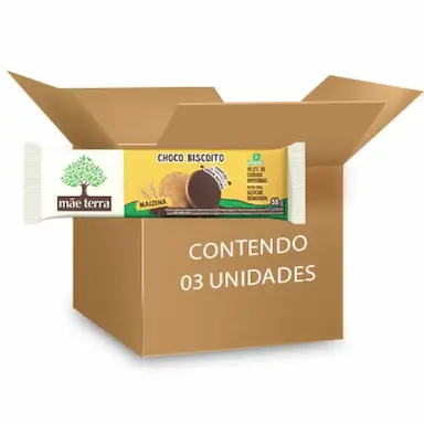 CHOCO BISCOITO MAIZENA VEGANO MãE TERRA CONTENDO 3 PACOTES DE 58G CADA