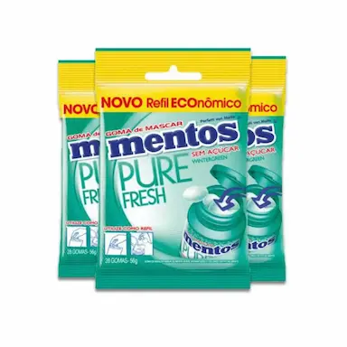 MENTOS BAG REFIL WINTERGREEN ZERO AçúCAR COM 3 PACOTES DE 56G CADA