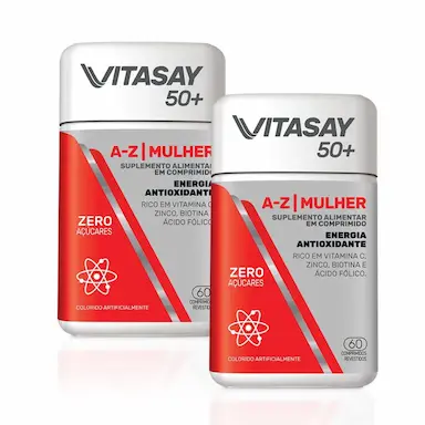 KIT C/ 02 SUPLEMENTO ALIMENTAR VITASAY 50+ A-Z MULHER 60 COMPRIMIDOS