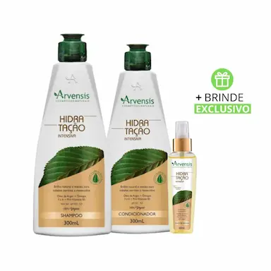 KIT ARVENSIS HIDRATAçãO INTENSIVA SHAMPOO 300ML, CONDICIONADOR 300ML, ÓLEO DE ARGAN 60 ML + BRINDE (3 PRODUTOS)