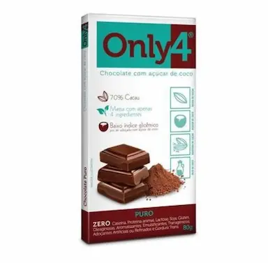TABLETE DE CHOCOLATE COM AçúCAR DE COCO PURO ONLY4 80G