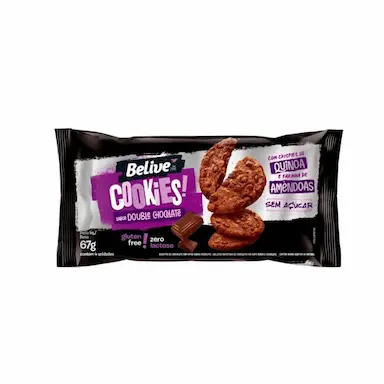 COOKIES BELIVE ZERO LACTOSE, AçúCAR E GLúTEN DOUBLE CHOCOLATE 67G UN