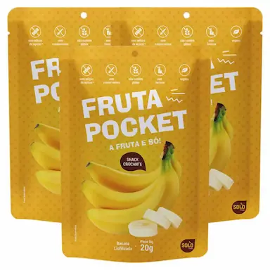 BANANA LIOFILIZADO FRUTA POCKET 100% NATURAL CONTENDO 3 PACOTES DE 20G CADA
