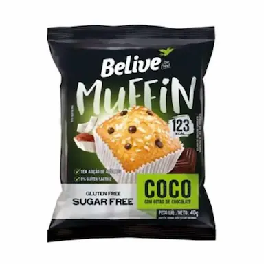 BOLINHO SEM GLúTEN, SEM AçúCAR, BELIVE BE FREE COCO + CHOCOLATE 40G