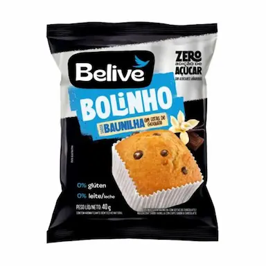 BOLINHO ZERO LEITE, ZERO GLúTEN, ZERO AçúCAR BAUNILHA COM CHOCOLATE BELIVE 40G