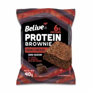 BROWNIE 6G PROTEIN DOUBLE CHOCOLATE SEM LACTOSE, SEM GLúTEN, SEM AçúCAR BELIVE 40G