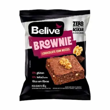 BROWNIE CHOCOLATE COM NOZES SEM GLúTEN, SEM LACTOSE, ZERO AçúCAR BELIVE UNIDADE 40G CADA